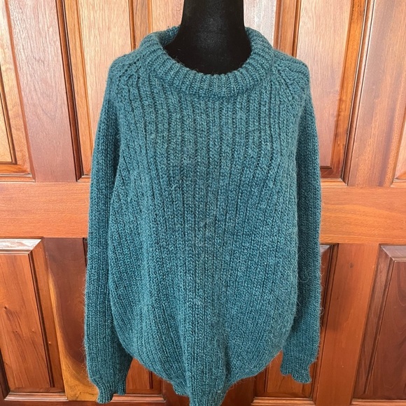 John Molloy Handknit Wool Alpaca Sweater Crewneck L/XL Teal Green Irish vintage - Picture 1 of 10